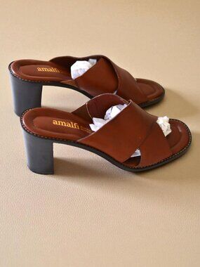 NWOT-Amalfi Brown Leather Strappy Sandals Block Heel- Sz 8- Criss Cross